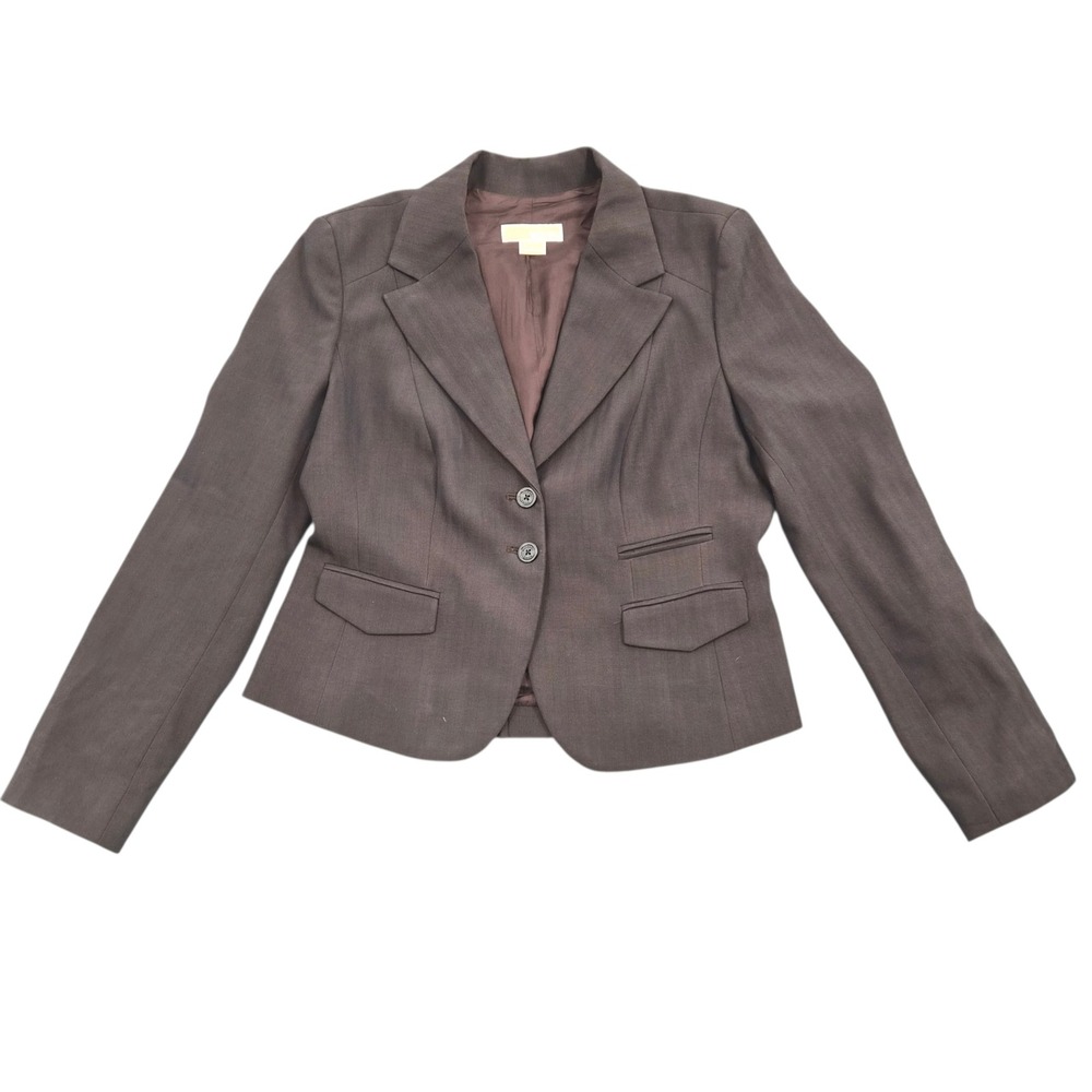 Michael Michael Kors Brown Herringbone Blazer Womens 12 Two Button Jacket